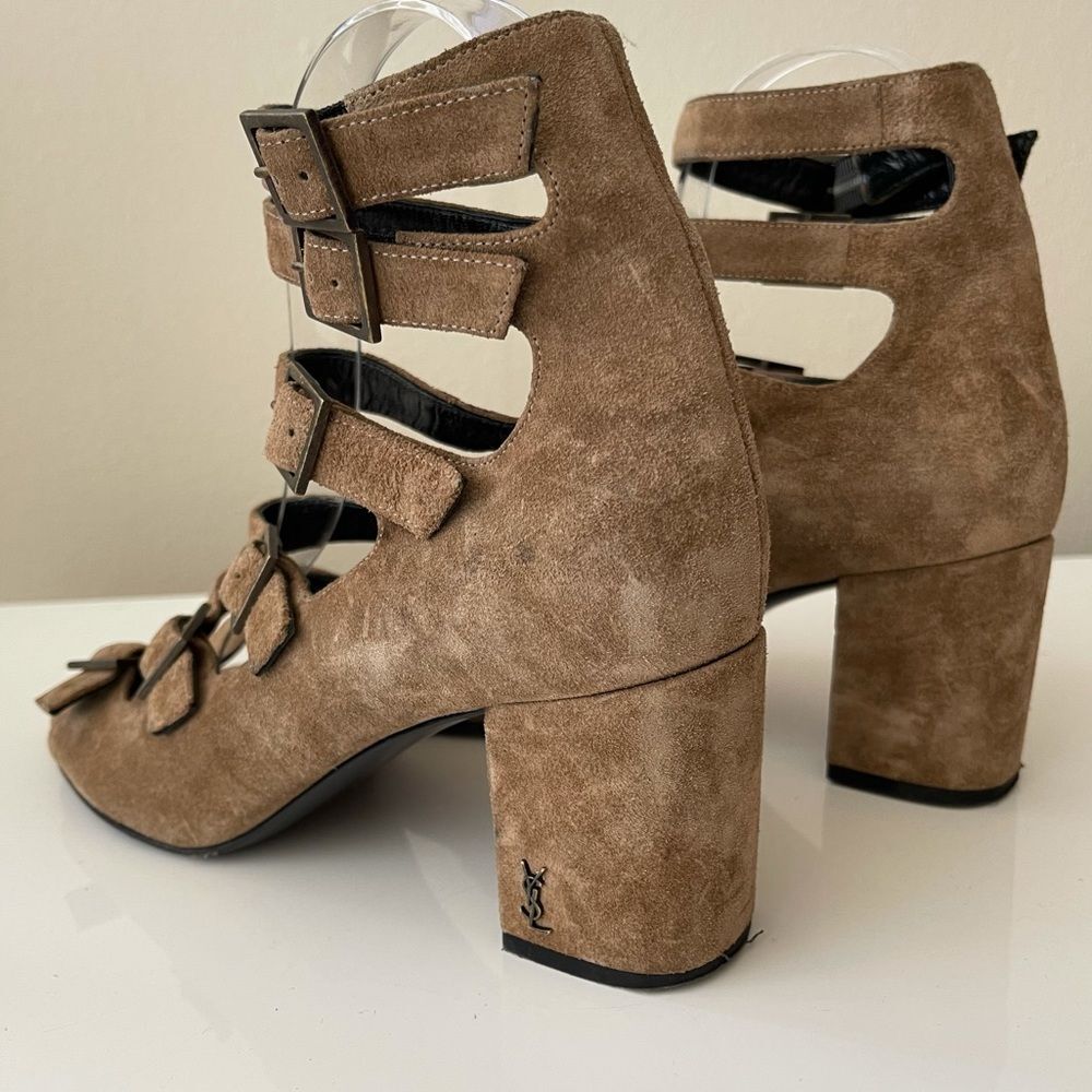YSL Woman's Multi-strap heel Sandals Suede natural 6.5 - Picture 9 of 11